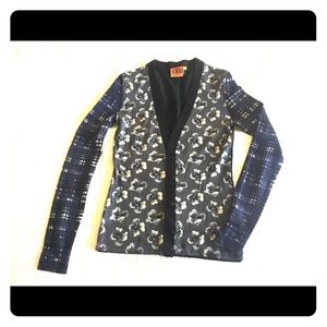 Tory Burch floral and plaid XS cardigan